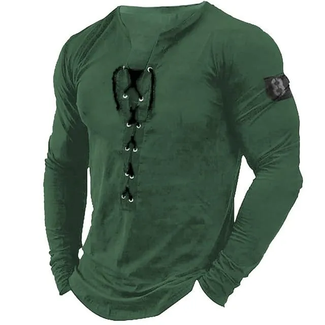 Mymyguoe Henley - Maglietta da uomo con bottoni, a maniche lunghe, in lino, a maniche lunghe, per attività all'aria aperta, per sport all'aria aperta, traspirante, Q8 verde, XL - immagine 2