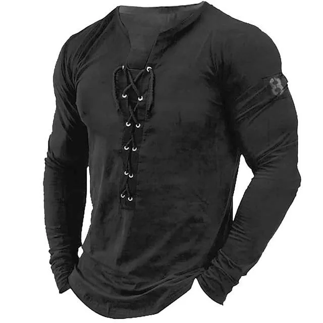 Mymyguoe Henley - Maglietta da uomo con bottoni, a maniche lunghe, in lino, a maniche lunghe, per attività all'aria aperta, per sport all'aria aperta, traspirante, Q8 nero, L - immagine 1
