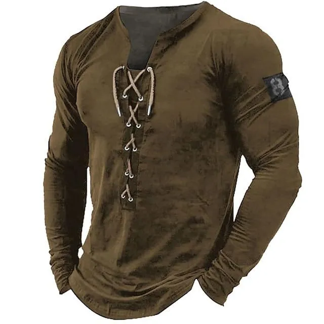 Mymyguoe Henley - Maglietta da uomo con bottoni, a maniche lunghe, in lino, a maniche lunghe, per attività all'aria aperta, per sport all'aria aperta, traspirante, Q8 marrone, L - immagine 2