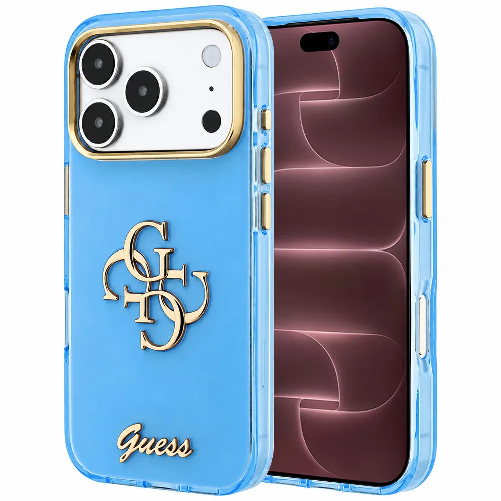 Custodia per Apple iPhone 18 Pro Max / 17 Pro Max, Guess, IML 4G Metal Script, Blu - immagine 1