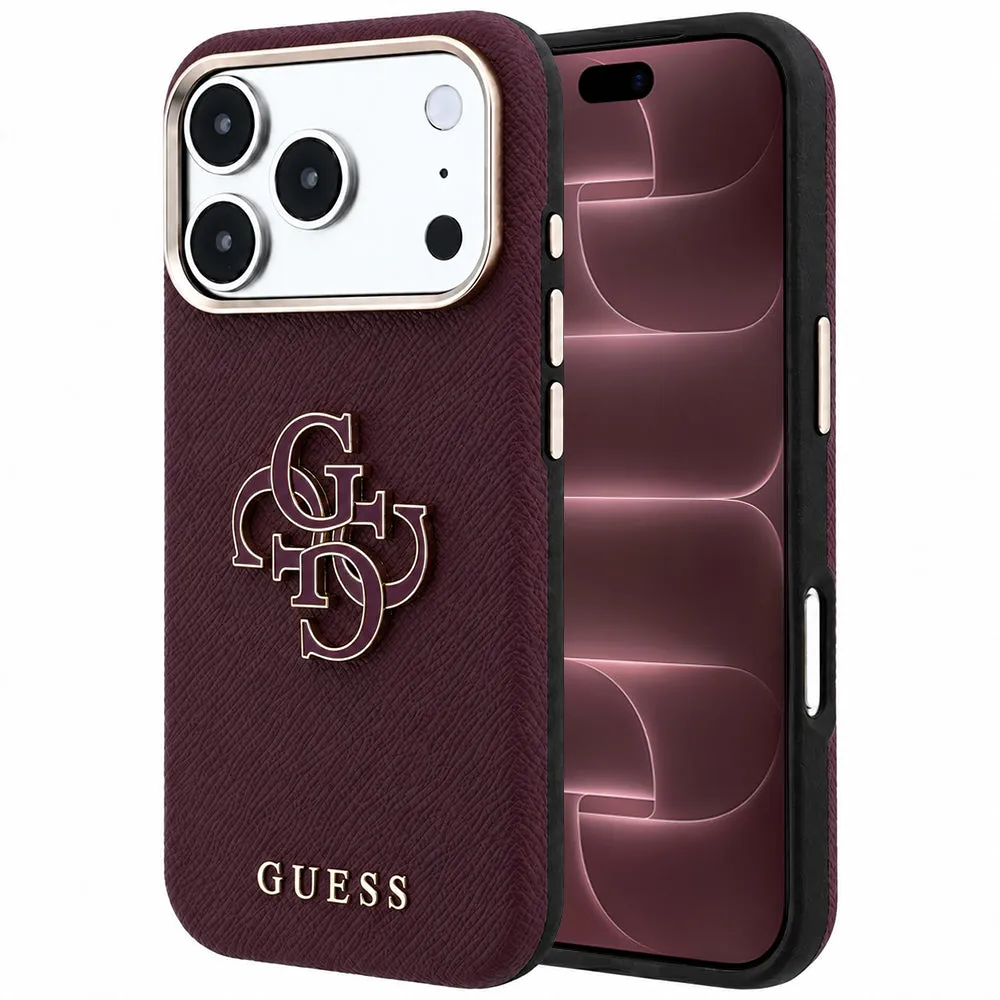 Custodia per Apple iPhone 18 Pro Max / 17 Pro Max, Guess, Logo Grande in Resina Granulata, Vinaccia - immagine 1