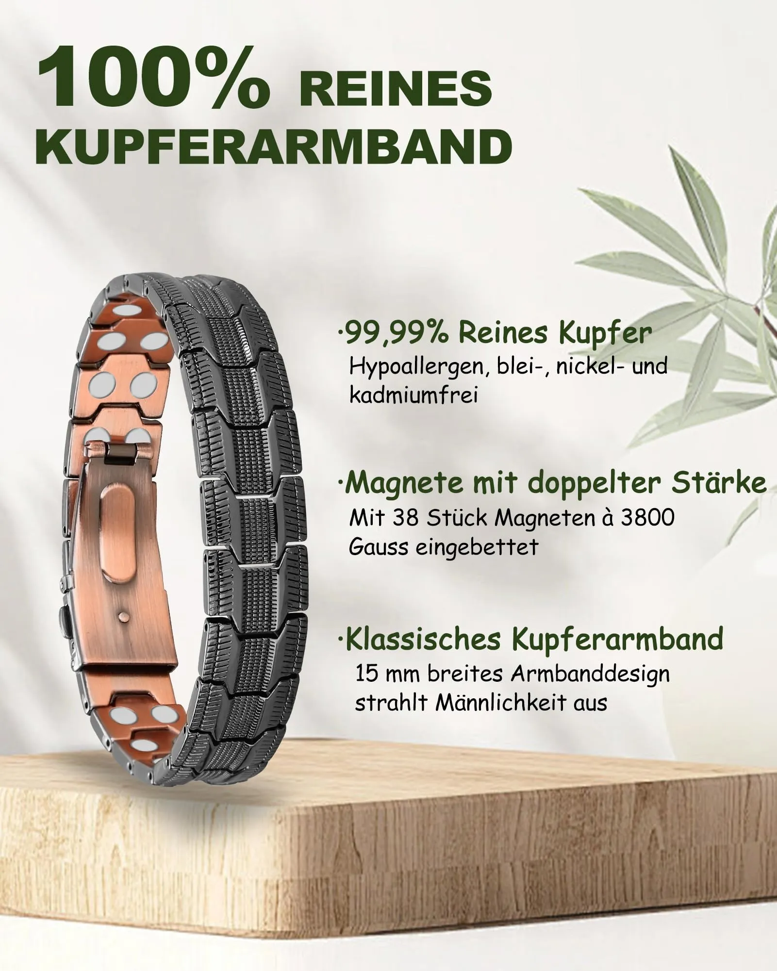 MagEnergy Bracciale in rame da uomo, regolabile con strumento di - immagine 2