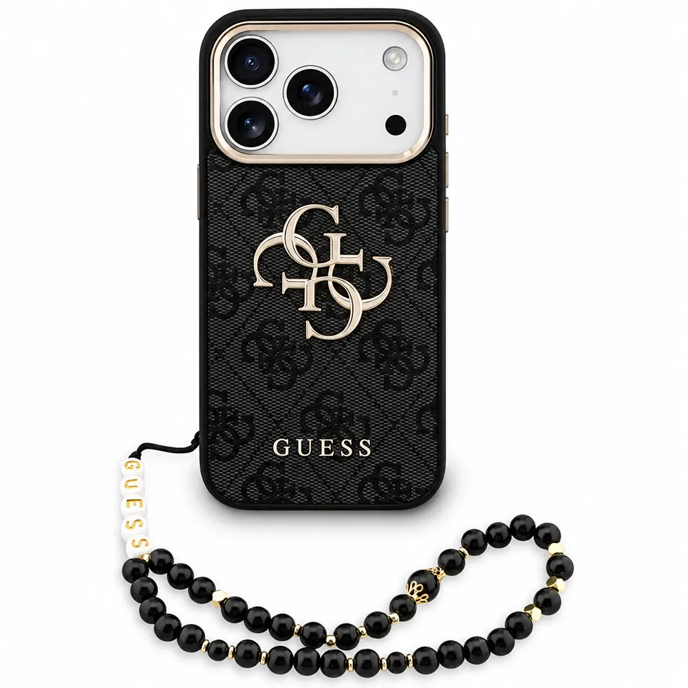 Custodia per Apple iPhone 18 Pro Max / 17 Pro Max, Guess, 4G Classic Logo con Cinturino, Nero Oro - immagine 1