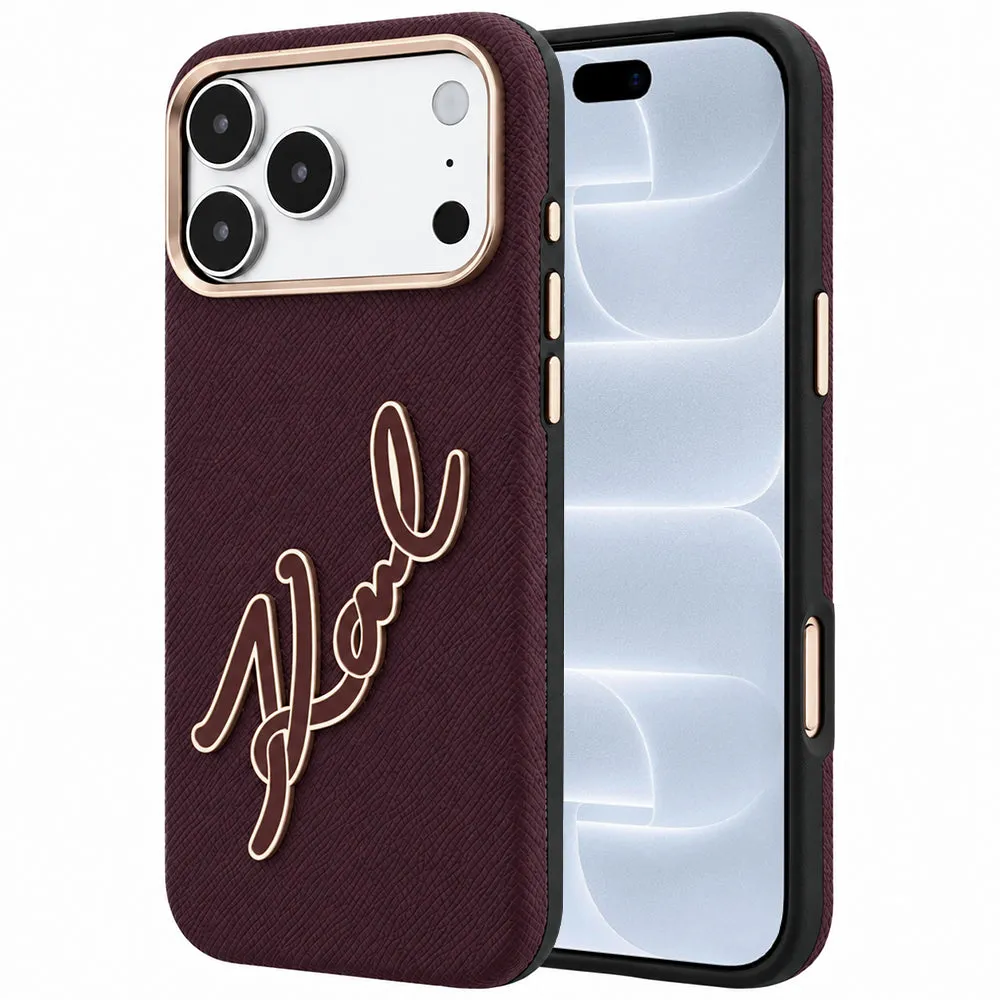 Custodia per Apple iPhone 18 Pro / 17 Pro, Karl Lagerfeld, Smooth Big Resin Signature Logo, Vinaccia - immagine 1