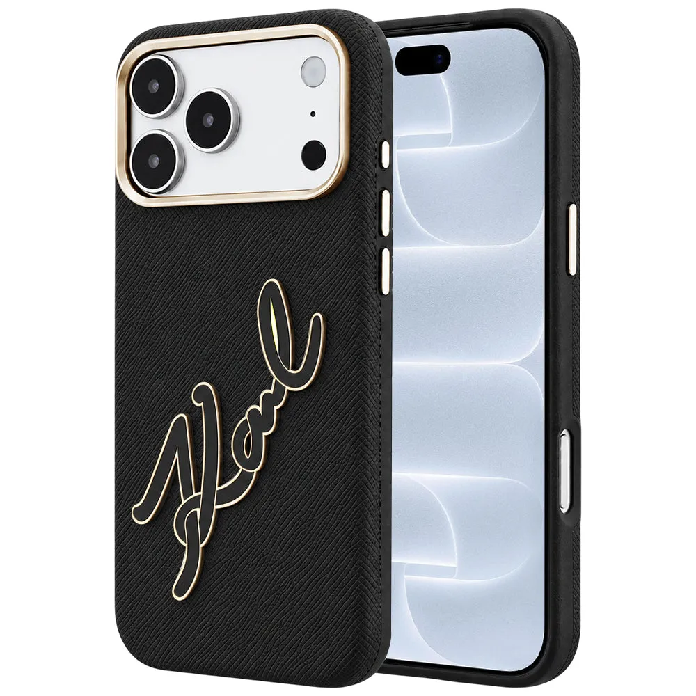 Custodia per Apple iPhone 18 Pro / 17 Pro, Karl Lagerfeld, Smooth Big Resin Signature Logo, Nera - immagine 1