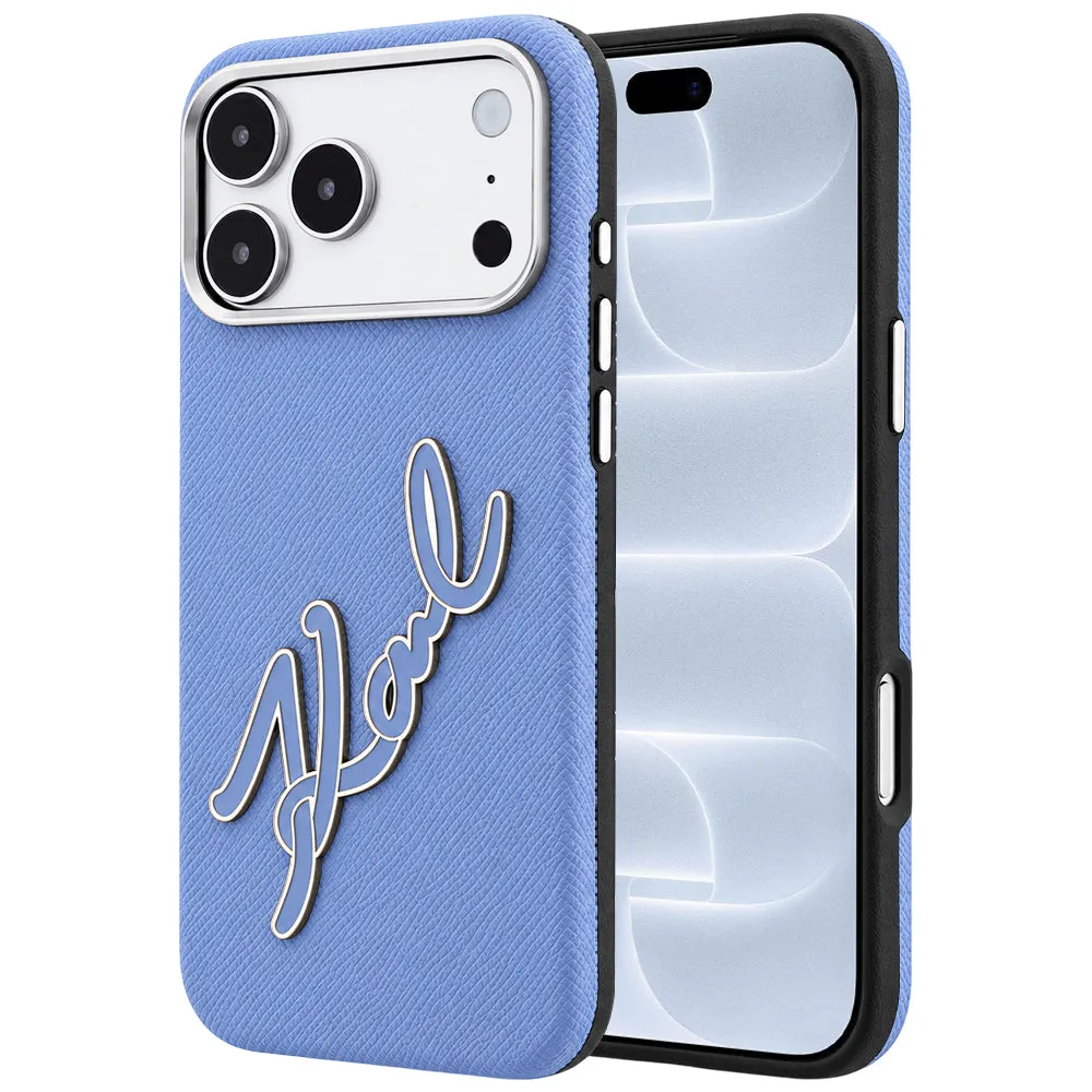 Custodia per Apple iPhone 18 Pro / 17 Pro, Karl Lagerfeld, Smooth Big Resin Signature Logo, Bleu - immagine 1