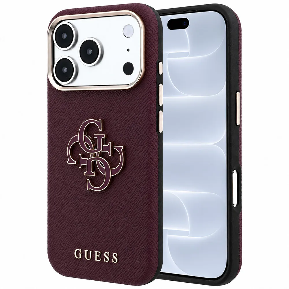 Custodia per Apple iPhone 18 Pro / 17 Pro, Guess, Logo in Resina Granulata Grande, Vinaccia - immagine 1