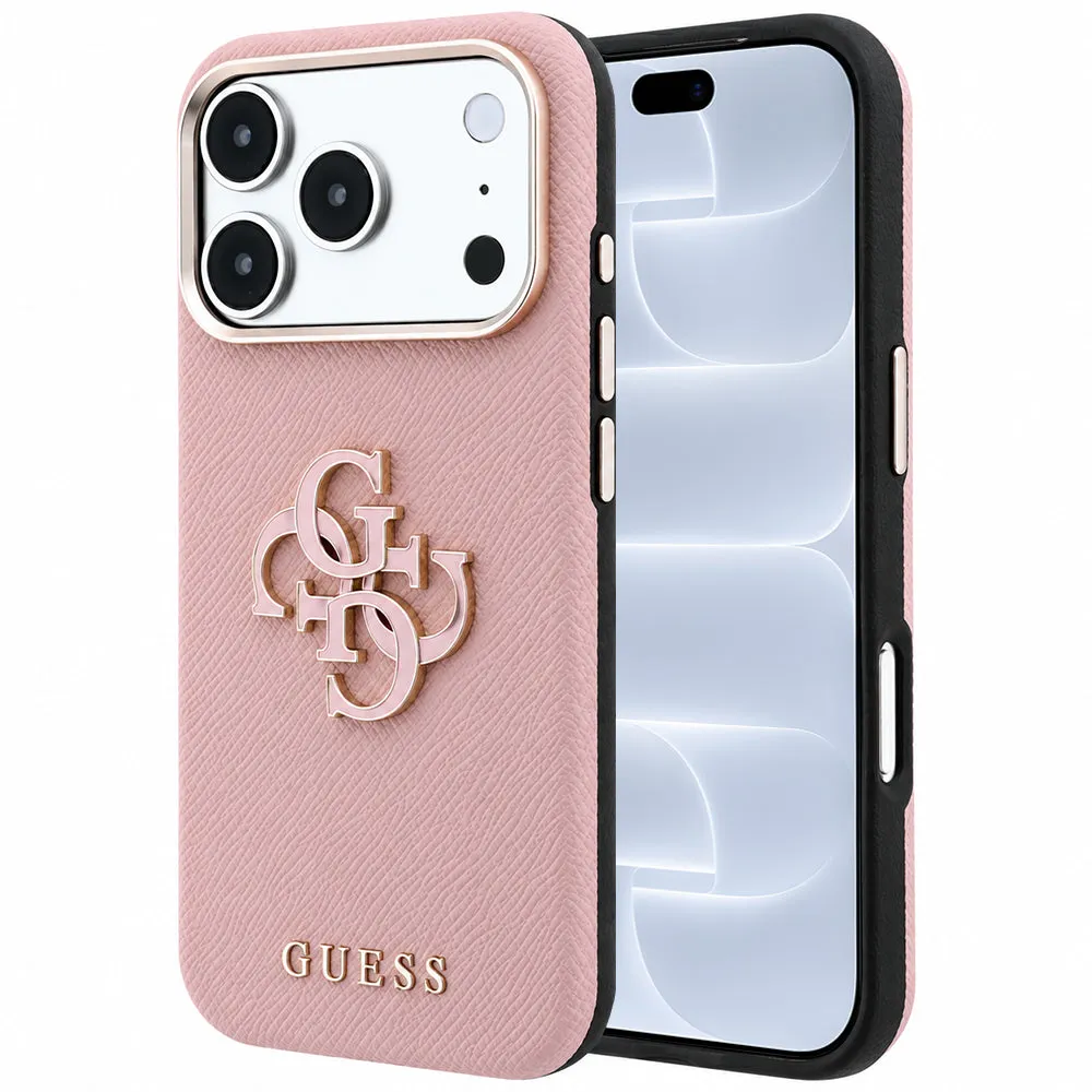 Custodia per Apple iPhone 18 Pro / 17 Pro, Guess, Logo in Resina Grande Granulata, Rosa - immagine 1