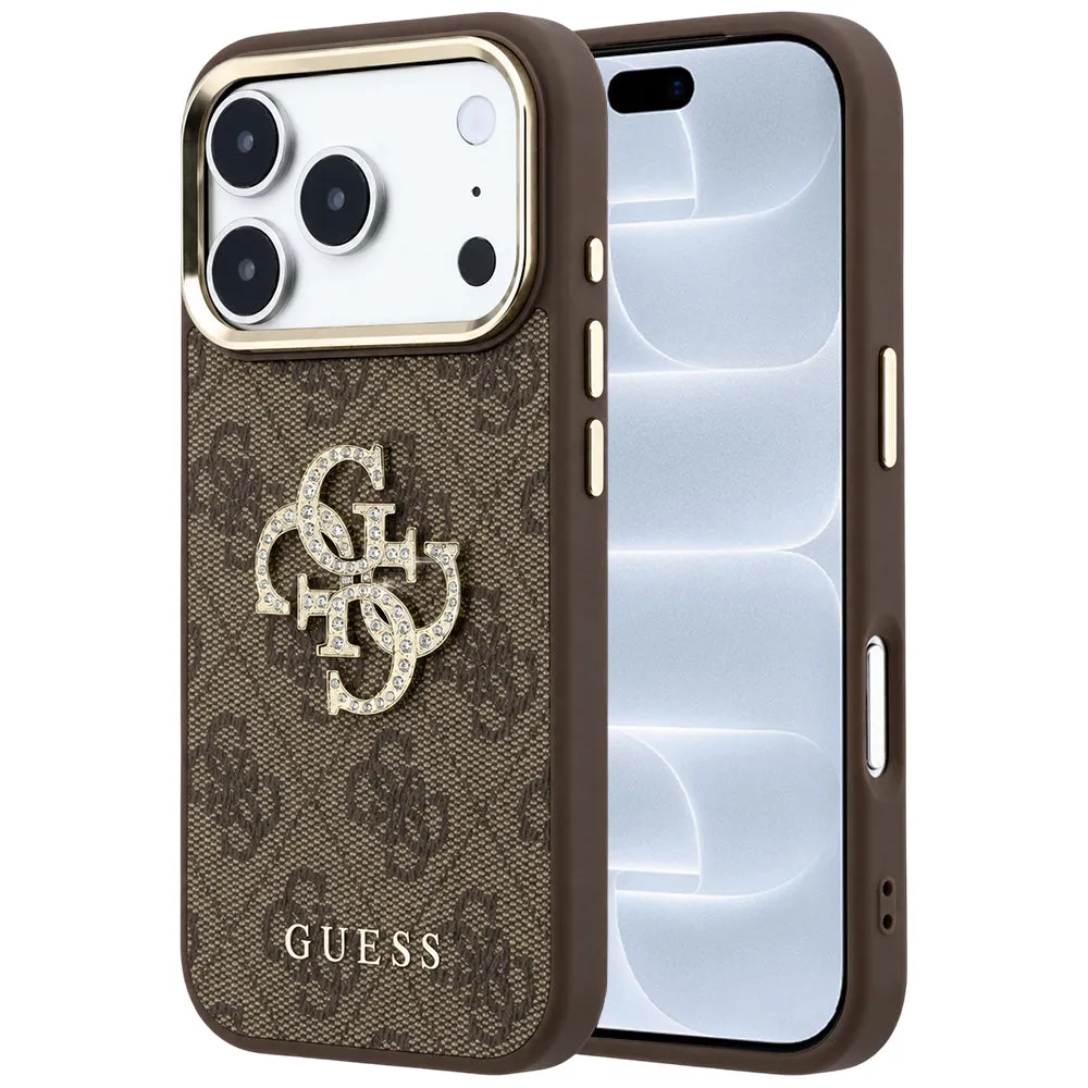 Custodia per Apple iPhone 18 Pro / 17 Pro, Guess, 4G Big Strass Logo, Marrone - immagine 1