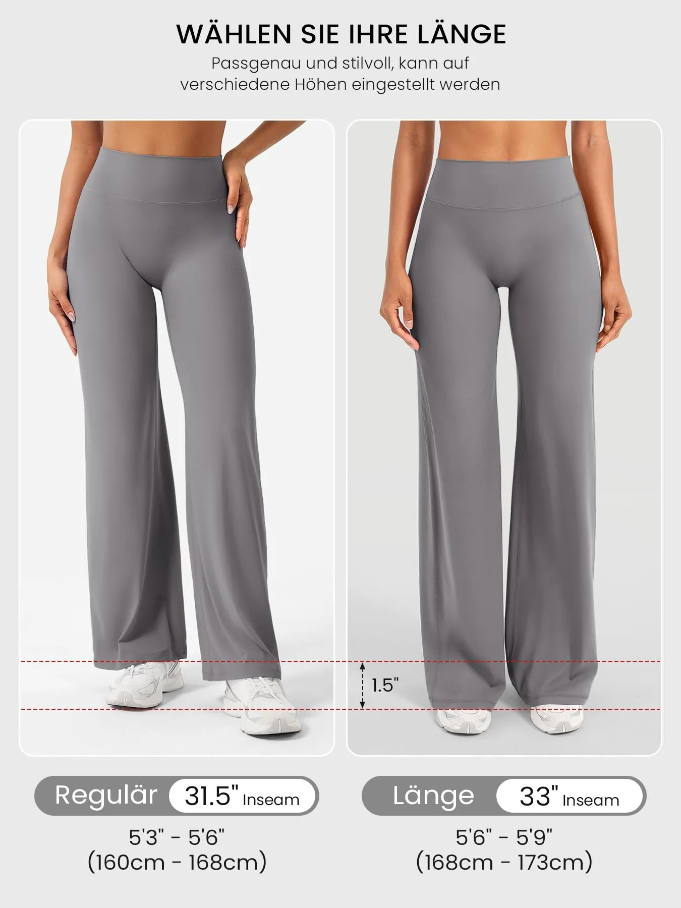 ZAAYO Leggings senza cuciture da donna a vita alta, leggings dritti a zampa larga, leggings da yoga, leggings sportivi, leggings da palestra, pantaloni da yoga - regolari/lunghi/extra lunghi, grigio - immagine 4