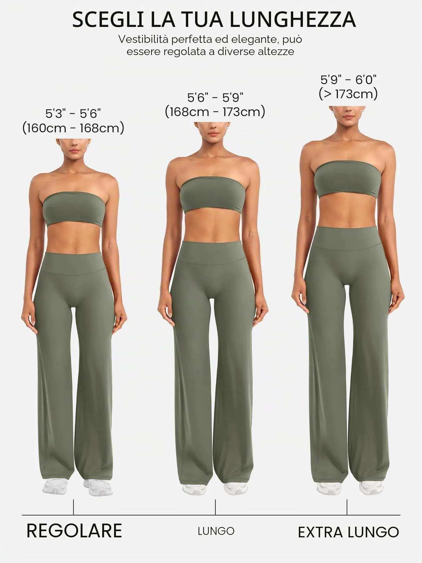 ZAAYO Leggings dritti da donna, senza cuciture, svasati, pantaloni da yoga, da palestra, grigio verde, XS (lungo) - immagine 4