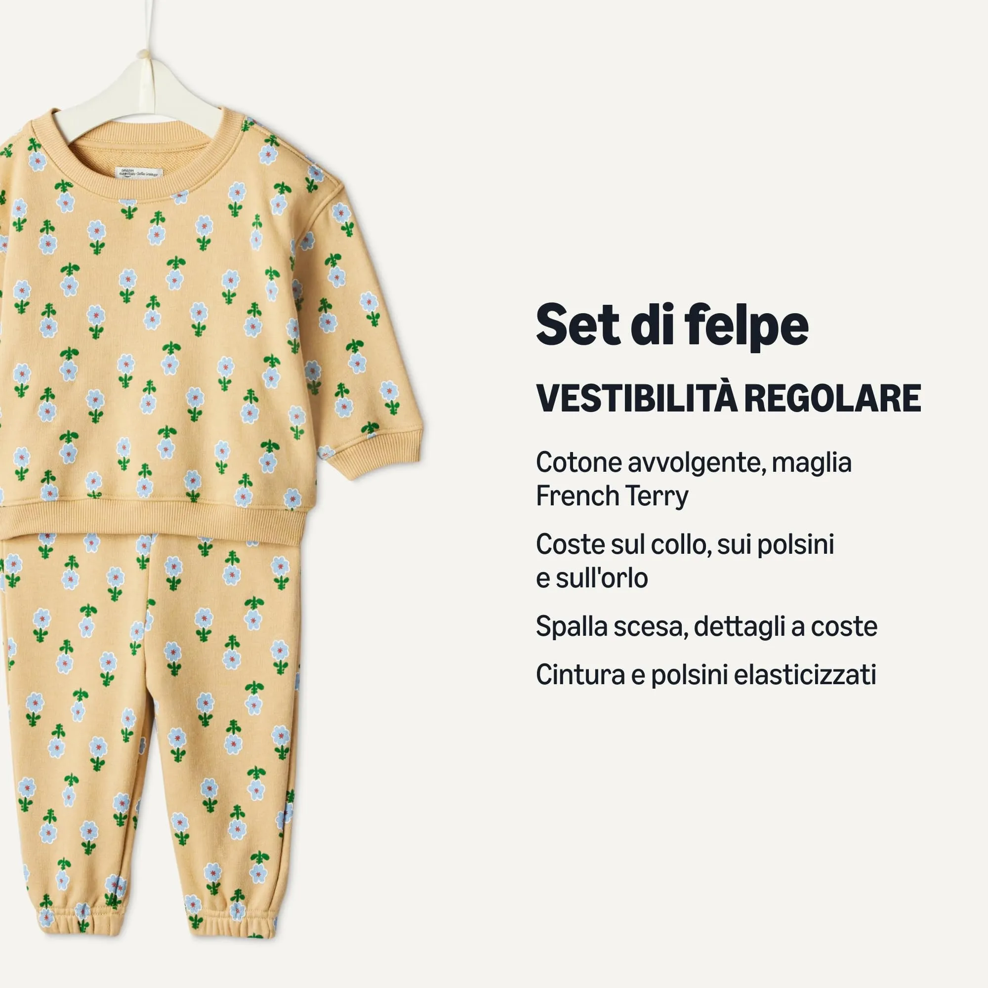 Amazon Essentials x Sofia Grainge Set Con Felpa E Pantaloni Sportivi Bimbo 0-24, Beige Graphic Flower, 12 mesi - immagine 3