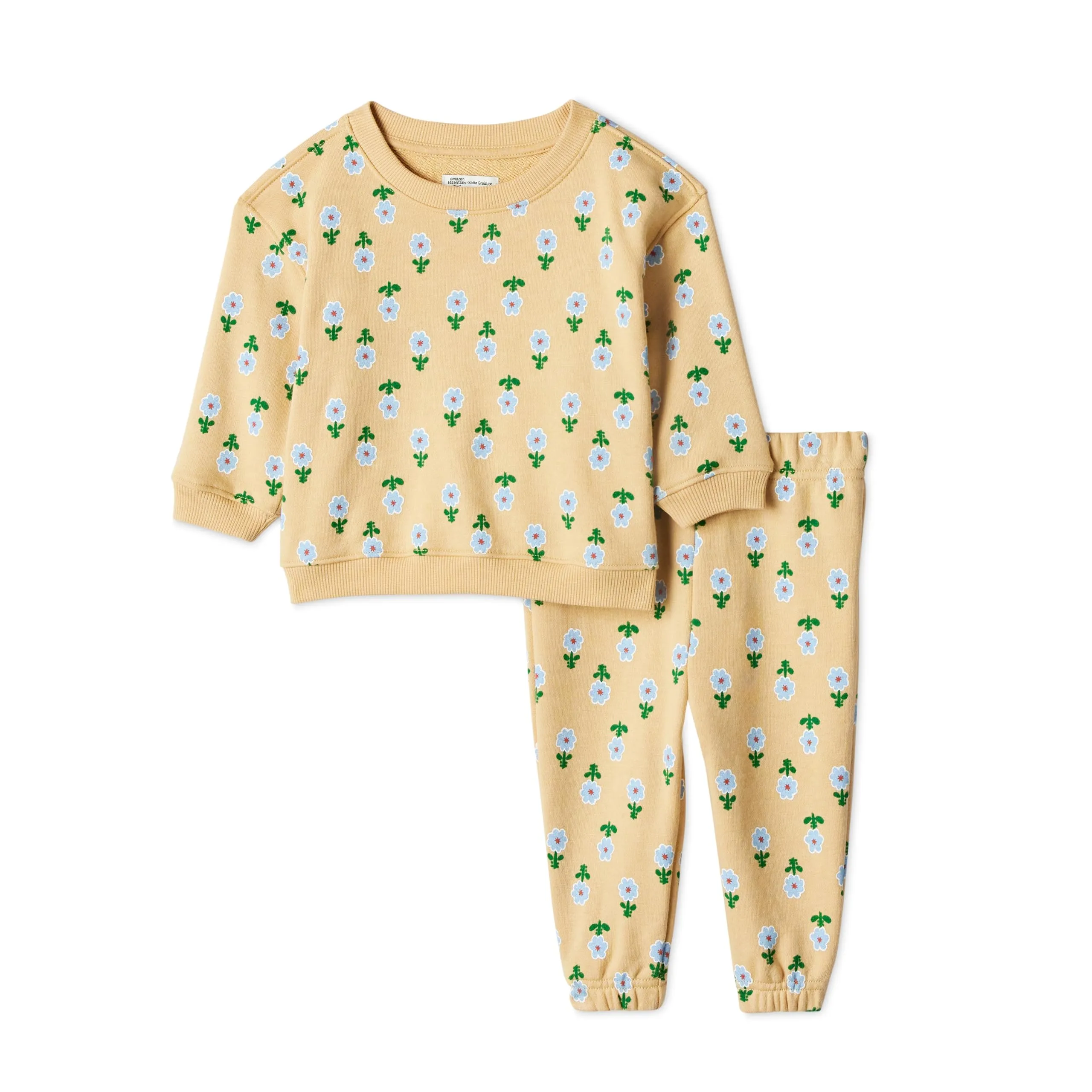 Amazon Essentials x Sofia Grainge Set Con Felpa E Pantaloni Sportivi Bimbo 0-24, Beige Graphic Flower, 0-3 mesi - immagine 1