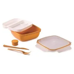 Porta pasto (21x21x8cm) 2V con posate LUNCH BOX Senape 090268 - immagine 1
