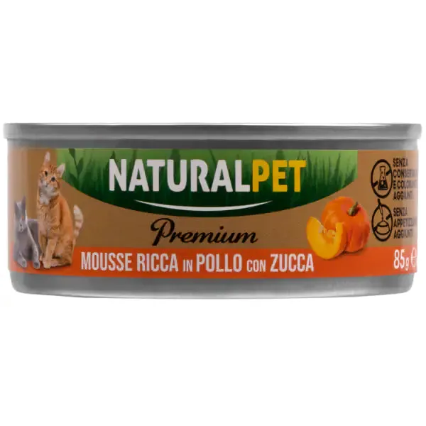 NaturalPet Premium Cat Adult Mousse 85 gr Pollo con zucca - confezione da 6 pezzi - immagine 1