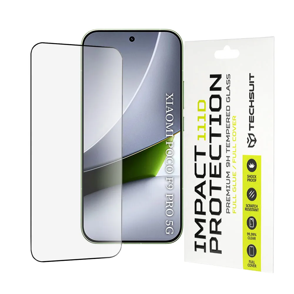 Pellicola Protettiva Schermo Techsuit per Xiaomi Poco F9 Pro, Vetro Temperato, Full Glue, 111D, Nero - immagine 1