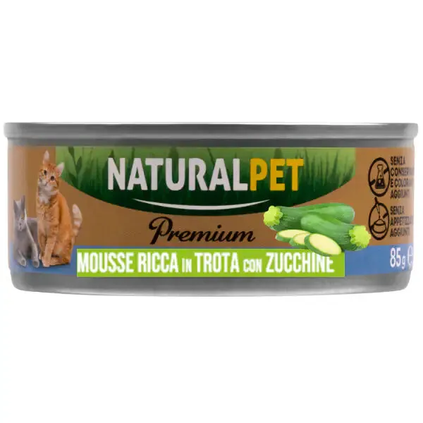 NaturalPet Premium Cat Adult Mousse 85 gr Trota con zucchine - confezione da 6 pezzi - immagine 1