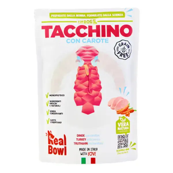 Real Bowl Dog All Breeds Grain Free 400 gr Tacchino - confezione da 6 pezzi - Cibo umido per cani - immagine 1