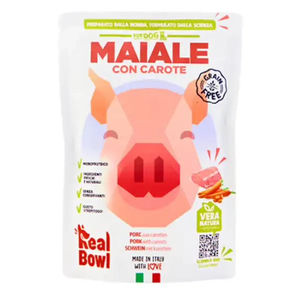 Real Bowl Dog All Breeds Grain Free 150 gr Maiale - confezione da 14 pezzi - Cibo umido per cani - immagine 1