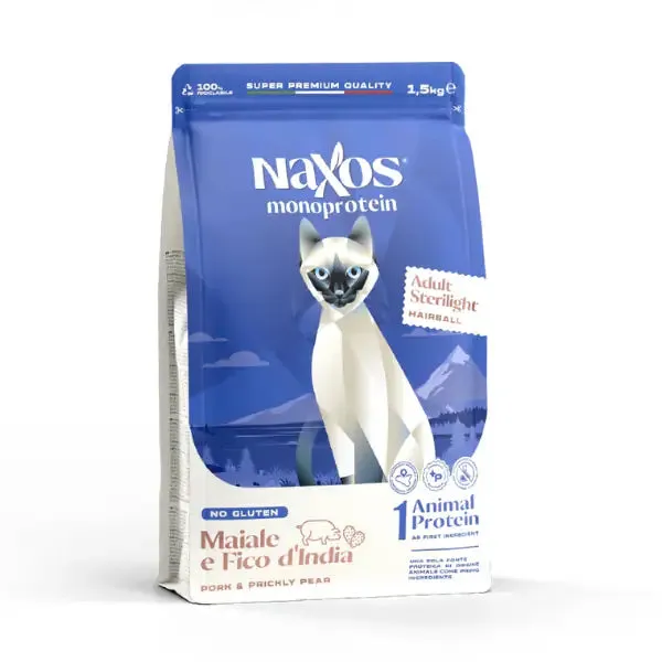 Naxos Monoprotein Cat Adult Sterilised Maiale e fico d'india 1,5 kg - Cibo monoproteico gatto - immagine 1