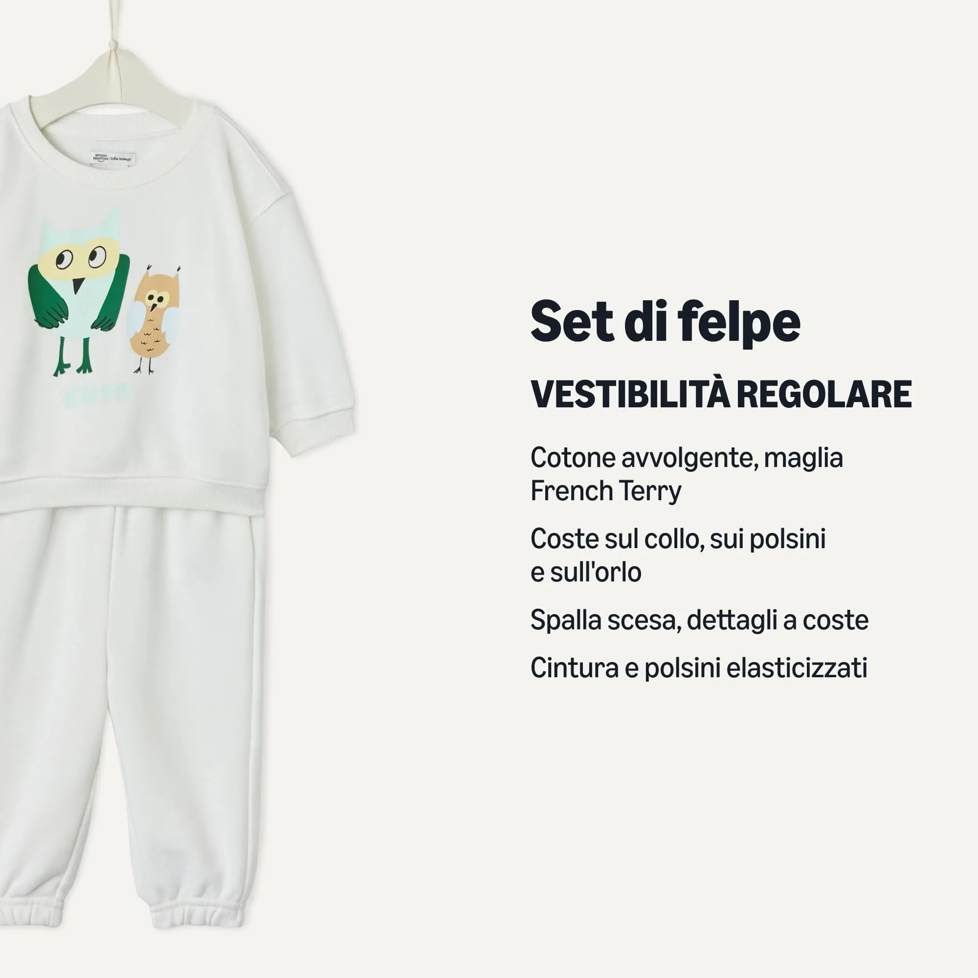 Amazon Essentials x Sofia Grainge Set Con Felpa E Pantaloni Sportivi Unisex - Bambini e ragazzi, Gufi Blu Pallido, 24 mesi - immagine 3