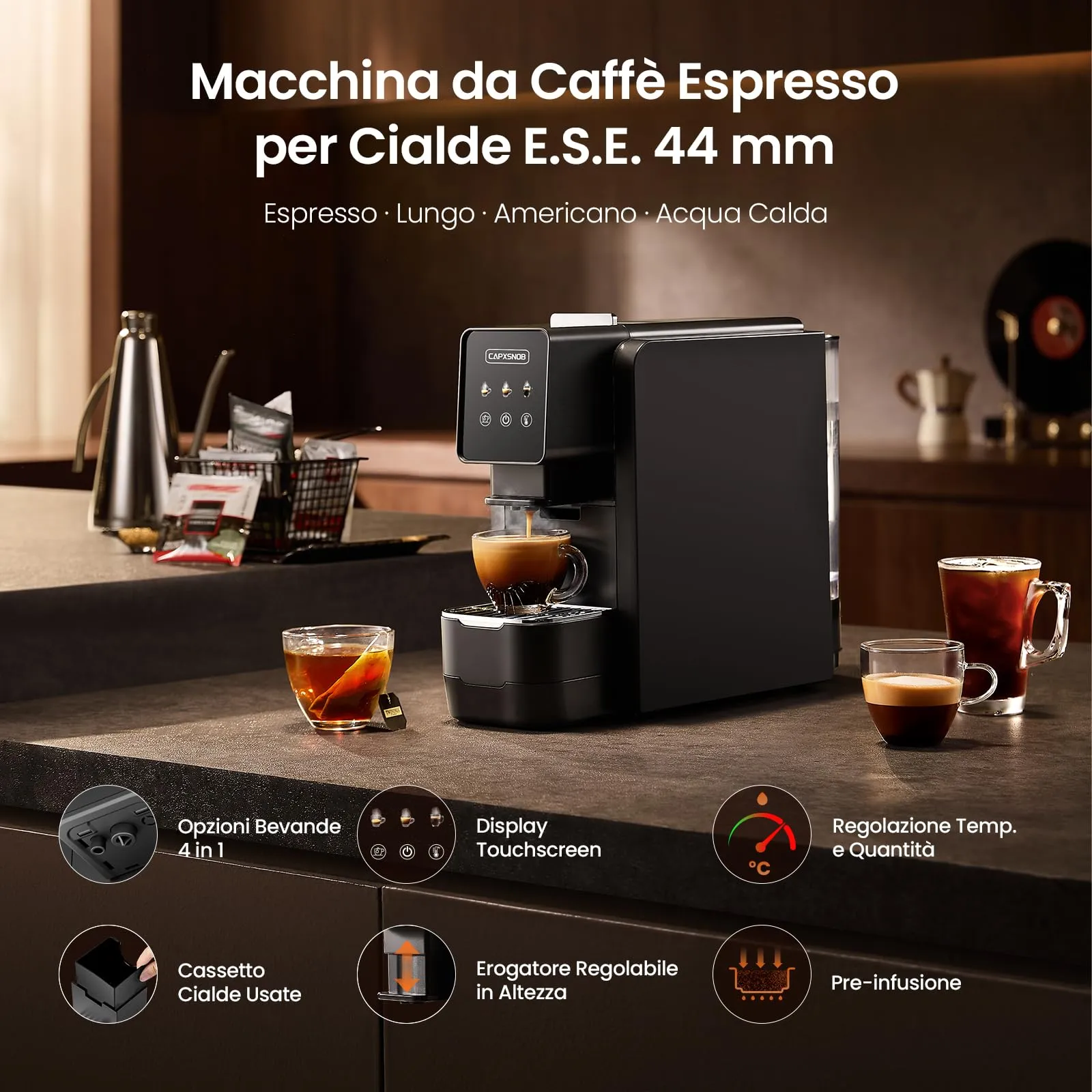 Casabar1 Macchina da Caffè per Cialde E.S.E. 44mm, Touchscreen, 4 Bevande - immagine 2