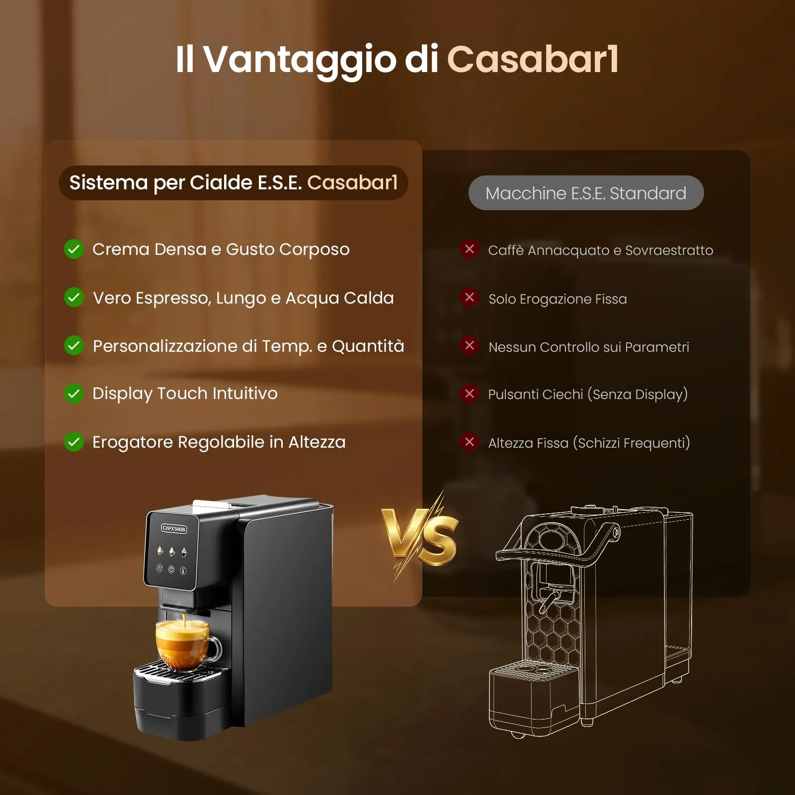 Casabar1 Macchina da Caffè per Cialde E.S.E. 44mm, Touchscreen, 4 Bevande - immagine 6