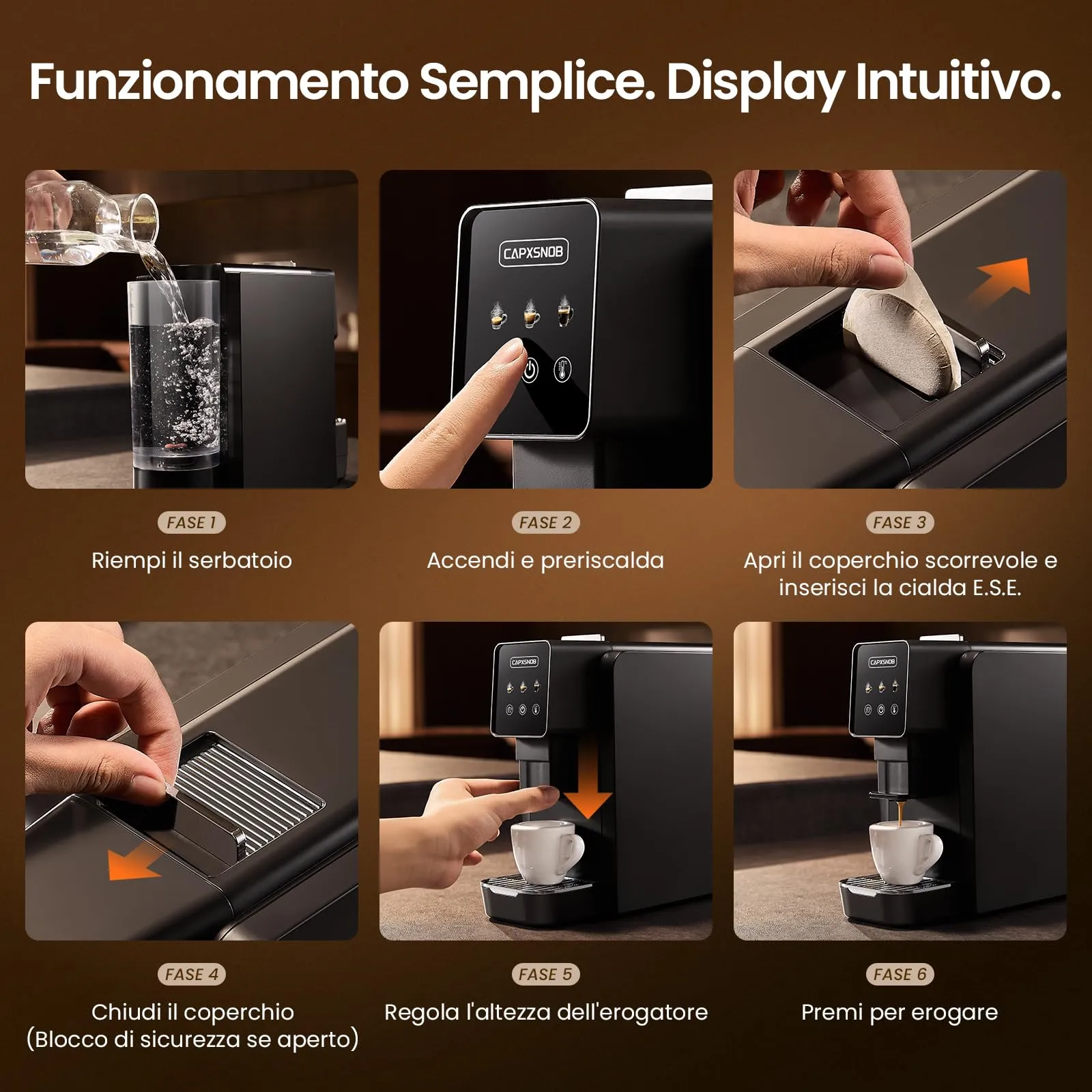 Casabar1 Macchina da Caffè per Cialde E.S.E. 44mm, Touchscreen, 4 Bevande - immagine 8