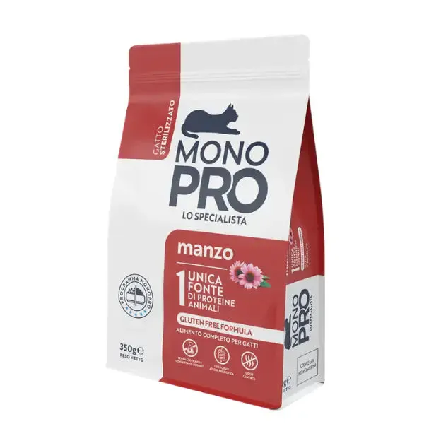 Monopro lo specialista Cat Adult Sterilised Grain Free Anti Hairball Manzo 350 gr - Cibo monoproteico gatto - immagine 1