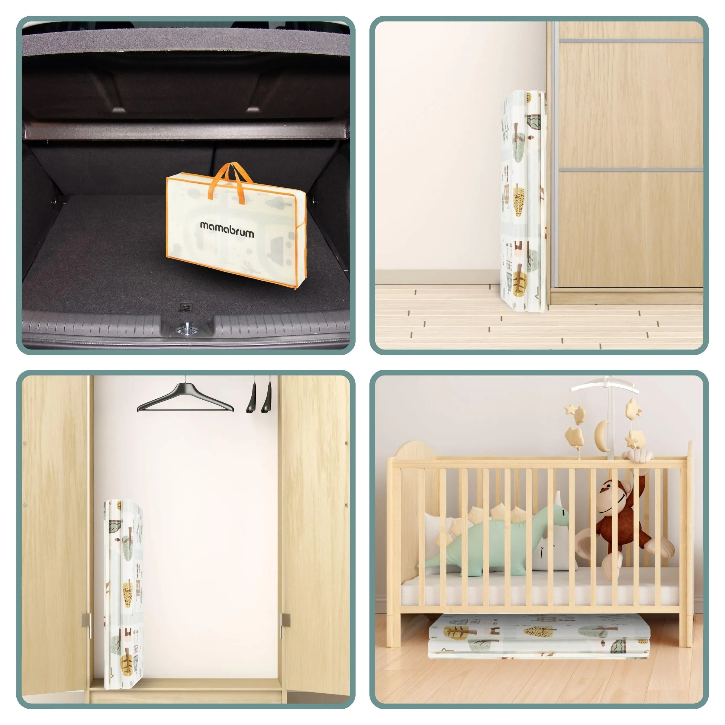 Mamabrum Tappeto Gioco Bambini Pieghevole Reversibile in Schiuma con Borsa, Tappeto per Neonati Morbido Antiscivolo Impermeabile, Fantasia Città, 180x120x1 cm - immagine 4