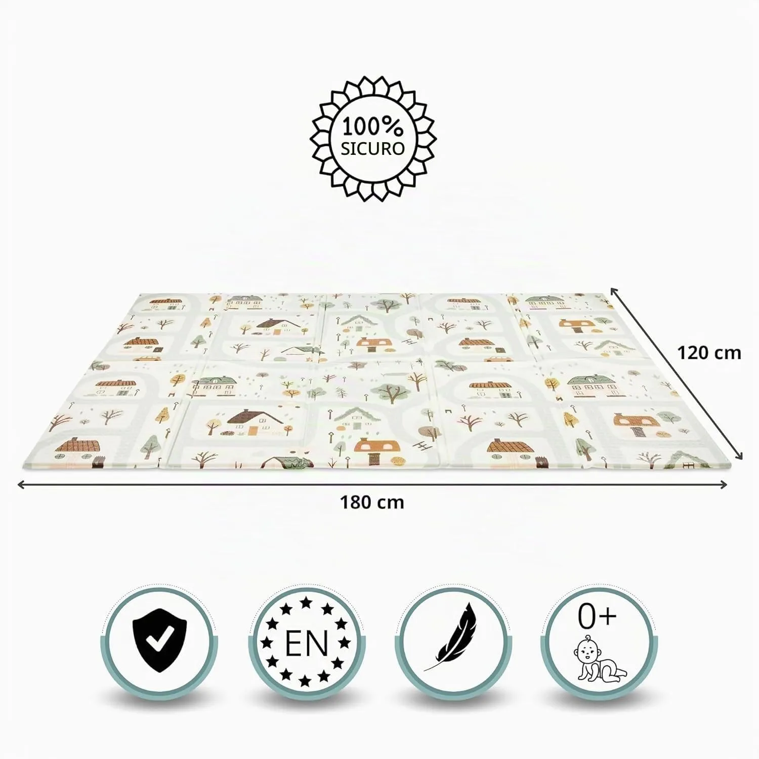 Mamabrum Tappeto Gioco Bambini Pieghevole Reversibile in Schiuma con Borsa, Tappeto per Neonati Morbido Antiscivolo Impermeabile, Fantasia Città, 180x120x1 cm - immagine 6