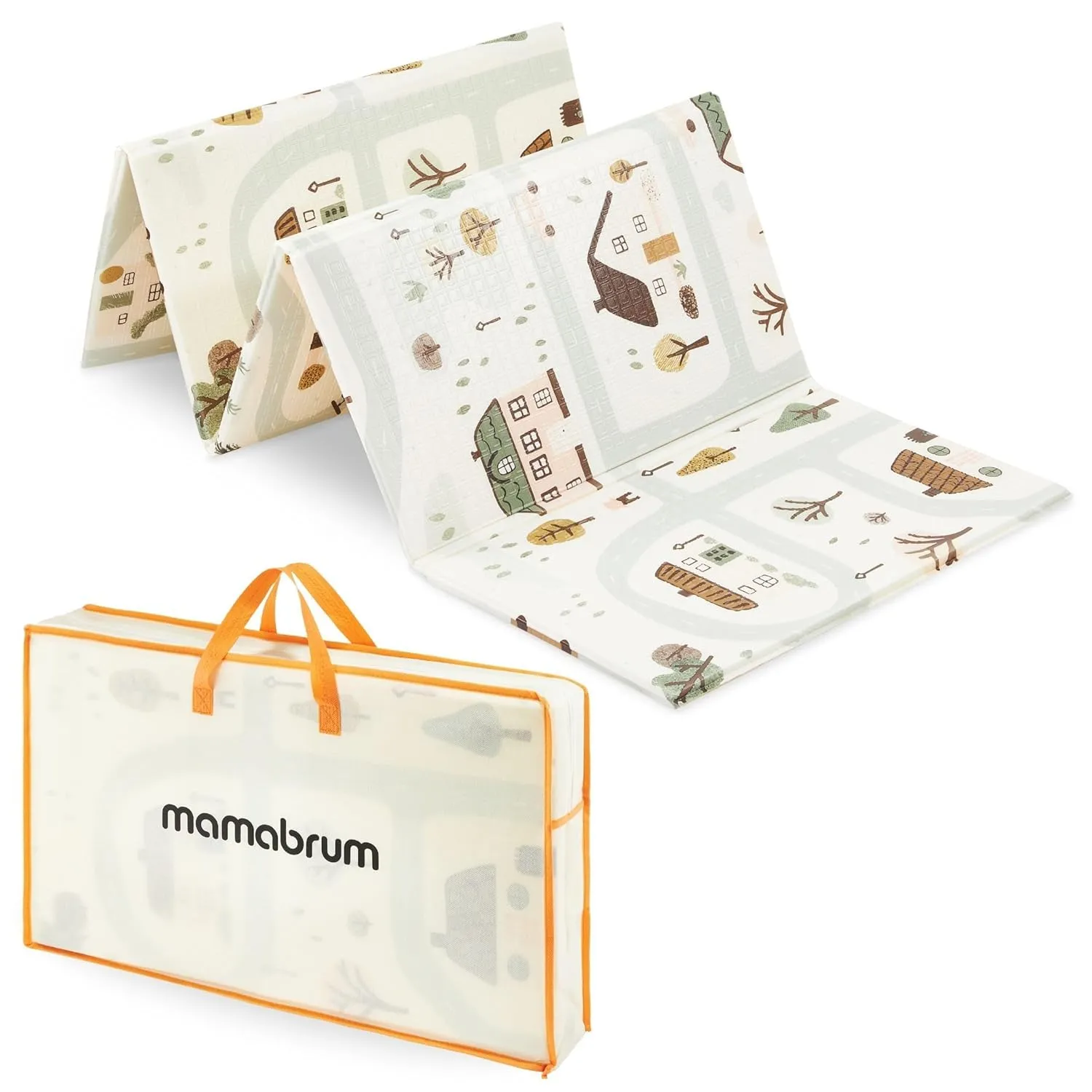 Mamabrum Tappeto Gioco Bambini Pieghevole Reversibile in Schiuma con Borsa, Tappeto per Neonati Morbido Antiscivolo Impermeabile, Fantasia Città, 180x120x1 cm - immagine 12