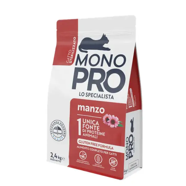 Monopro lo specialista Cat Adult Sterilised Grain Free Anti Hairball Manzo 2,4 kg - Cibo monoproteico gatto - immagine 1