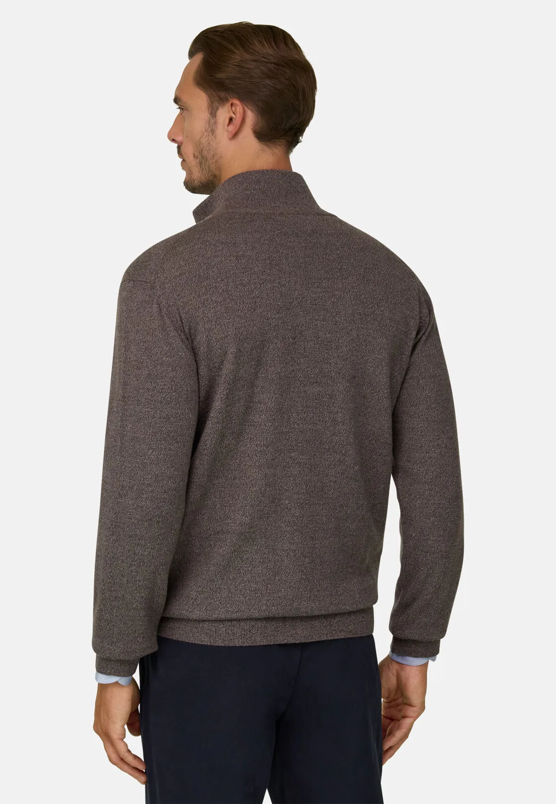 Boggi, Maglia Full Zip In Lana Merino Cashwool® Mouliné, Uomo, Taupe, Taglia: XL - immagine 4
