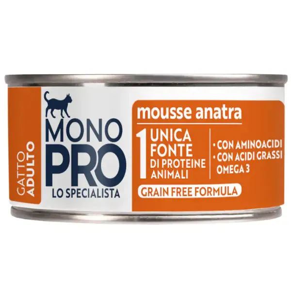 Monopro lo specialista Cat Adult Mousse Grain Free 85 gr Anatra - confezione da 6 pezzi - immagine 1