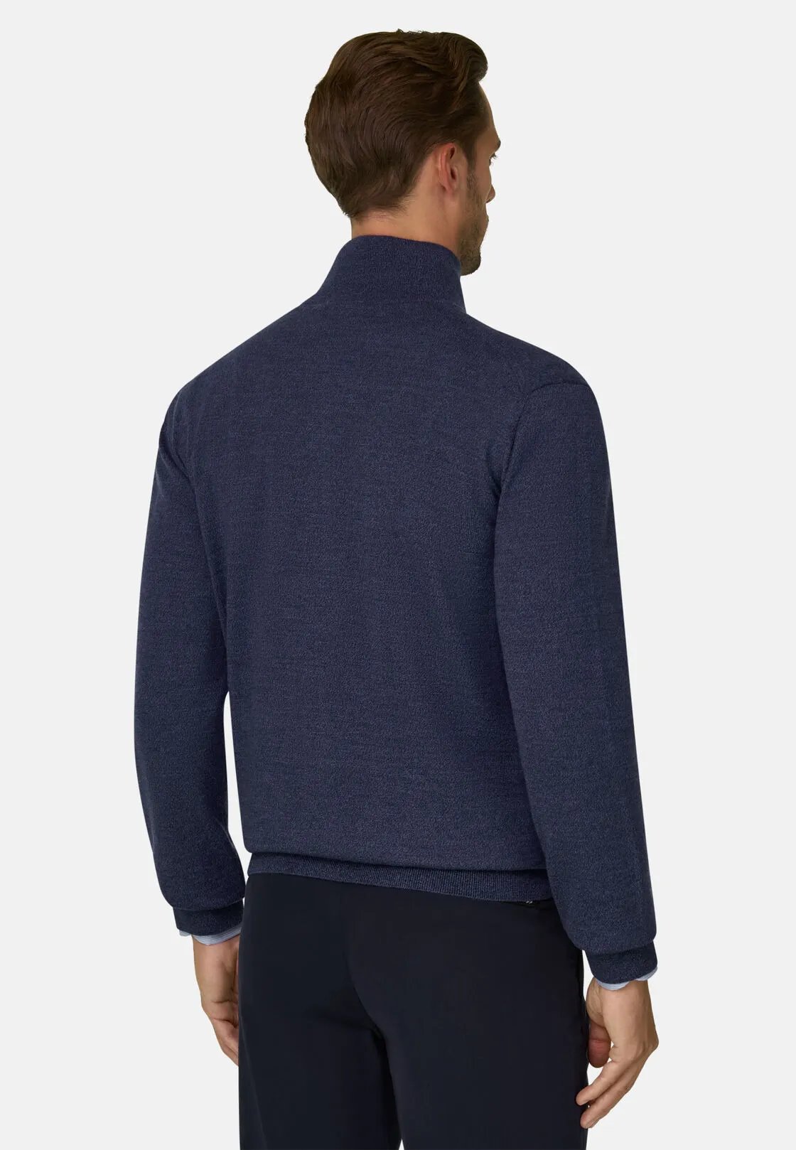 Boggi, Maglia Full Zip In Lana Merino Cashwool® Mouliné, Uomo, Indaco, Taglia: M - immagine 4