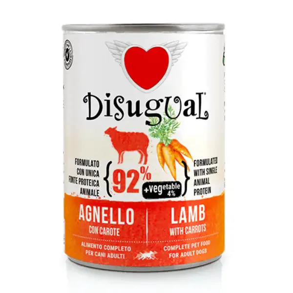 Disugual MonoProtein Adult Vegetable Patè Grain Free 400 gr Agnello e Carote - confezione da 6 pezzi - Umido monoproteico cane - immagine 1