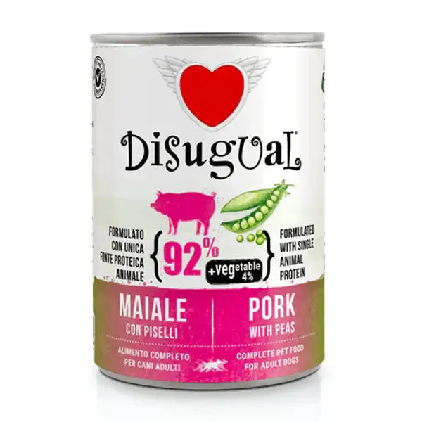 Disugual MonoProtein Adult Vegetable Patè Grain Free 400 gr Maiale e piselli - confezione da 6 pezzi - Umido monoproteico cane - immagine 1