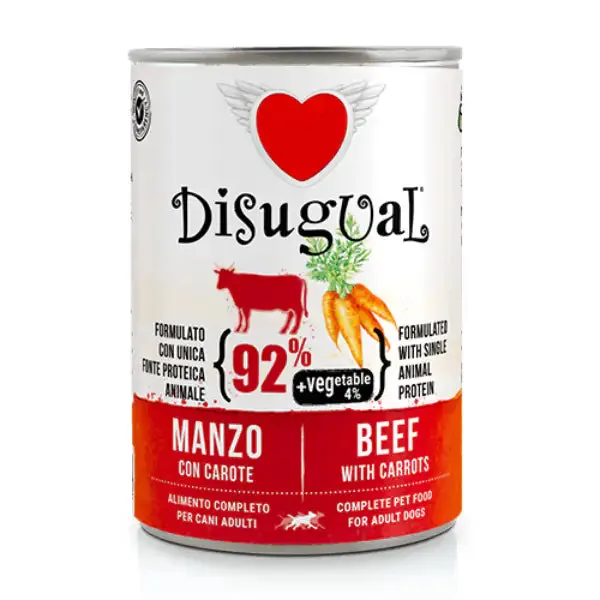 Disugual MonoProtein Adult Vegetable Patè Grain Free 400 gr Manzo e carote - confezione da 6 pezzi - Umido monoproteico cane - immagine 1