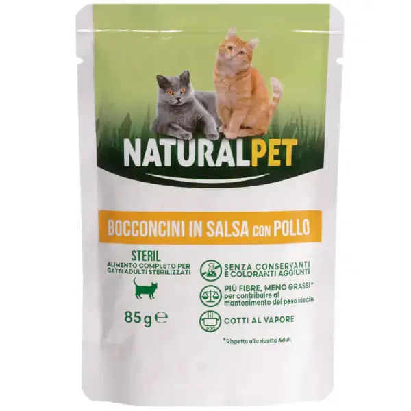 NaturalPet Cat Adult Sterilised Bocconcini in salsa 85 gr Pollo - confezione da 6 pezzi - immagine 1