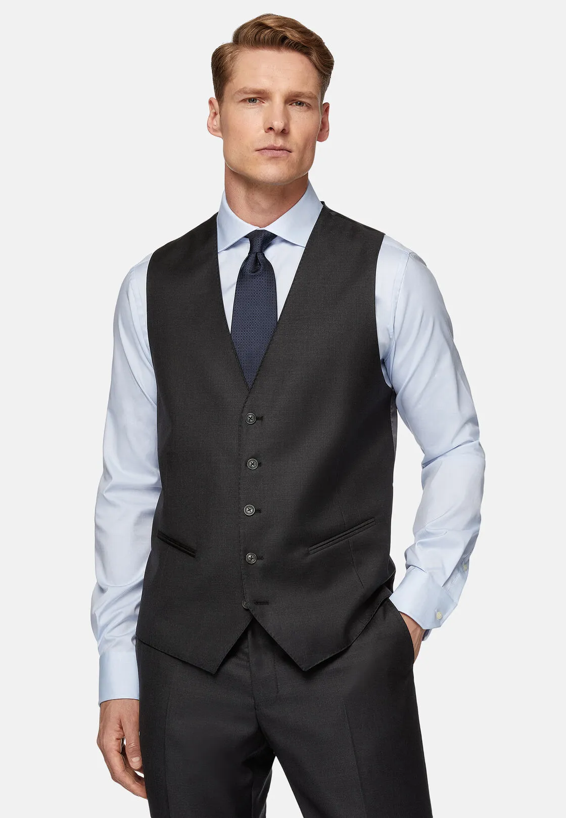 Boggi, Gilet Antracite In Saglia Di Lana, Uomo, Carbone, Taglia: S - immagine 1