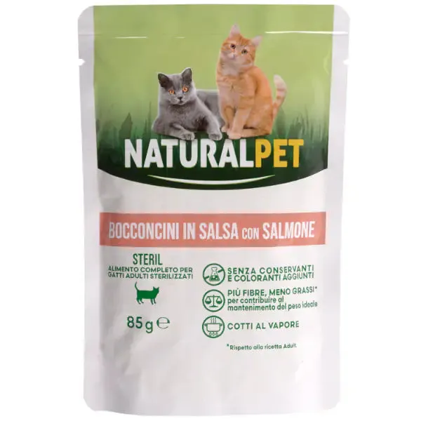 NaturalPet Cat Adult Sterilised Bocconcini in salsa 85 gr Salmone - confezione da 6 pezzi - immagine 1