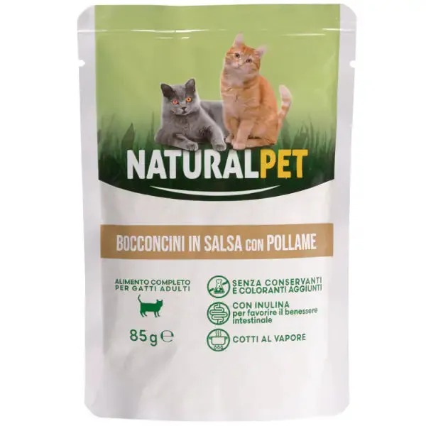 NaturalPet Cat Adult Bocconcini in salsa 85 gr Pollo - confezione da 6 pezzi - immagine 1