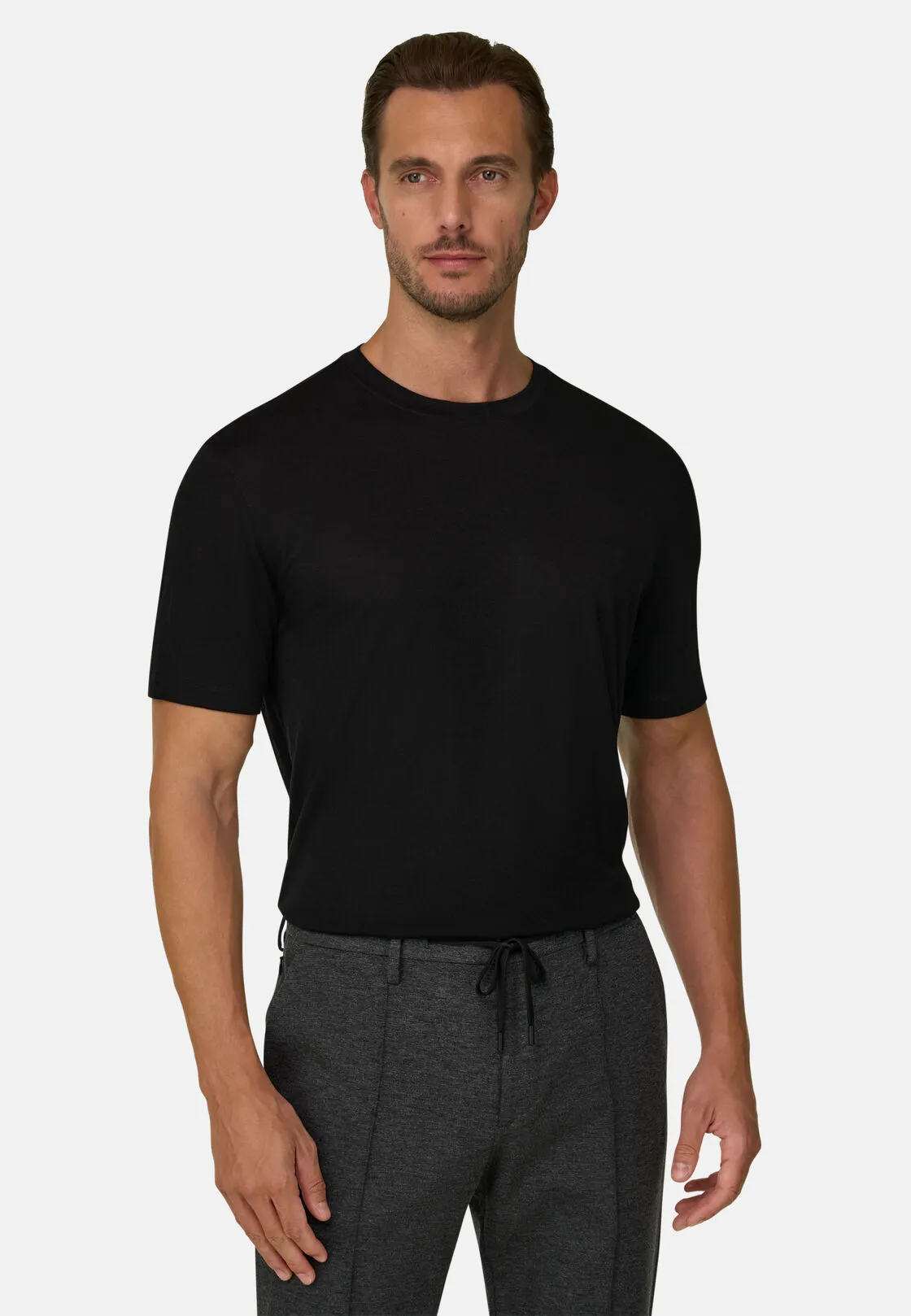Boggi, T-shirt Jersey Misto Cotone Tencel, Uomo, Nero, Taglia: S - immagine 1