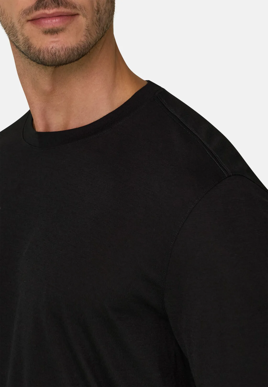 Boggi, T-shirt Jersey Misto Cotone Tencel, Uomo, Nero, Taglia: S - immagine 3