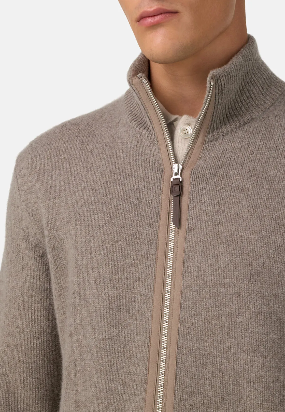 Boggi, Maglia Full Zip In Cashmere, Uomo, Taupe, Taglia: M - immagine 4