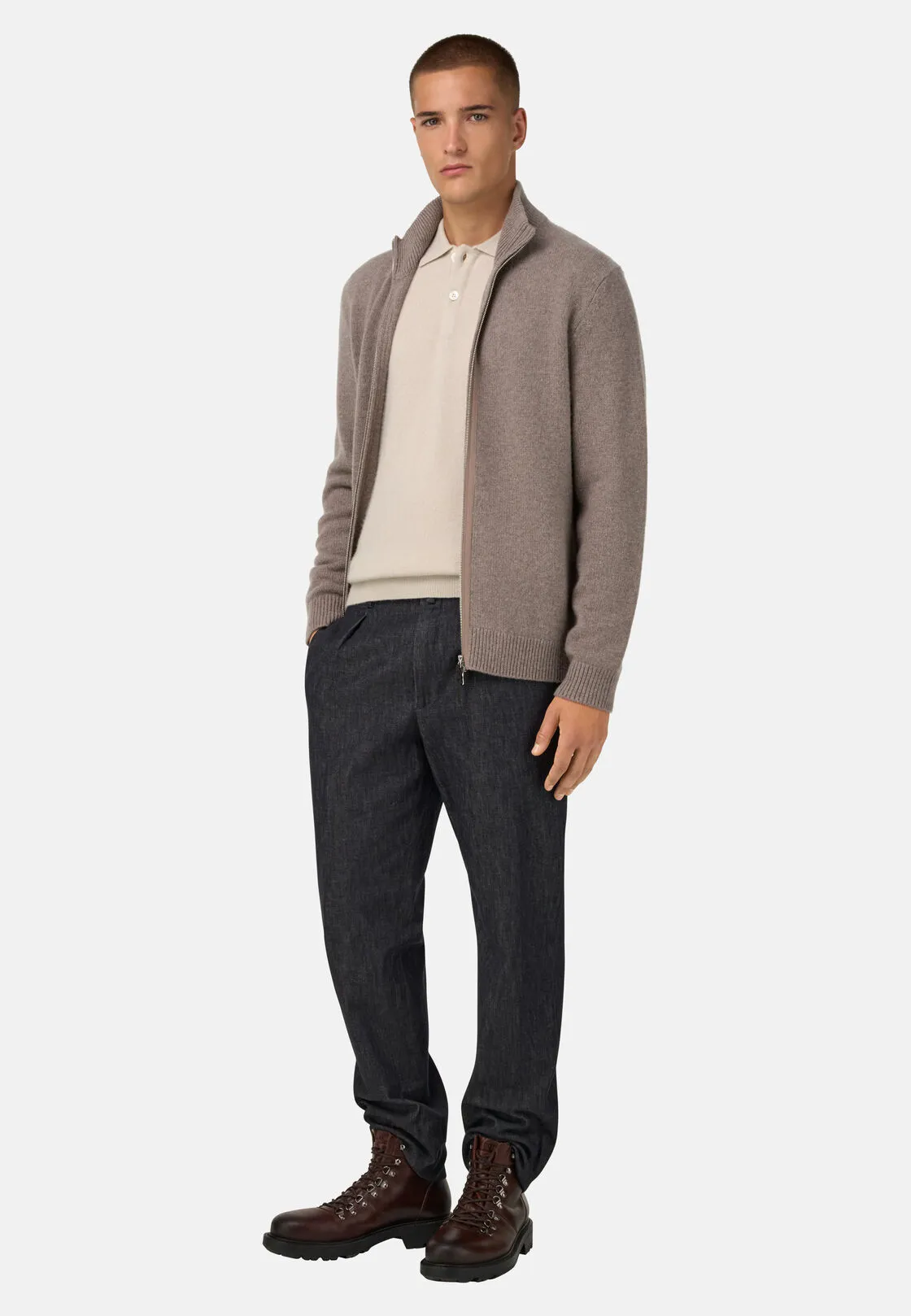 Boggi, Maglia Full Zip In Cashmere, Uomo, Taupe, Taglia: S - immagine 2