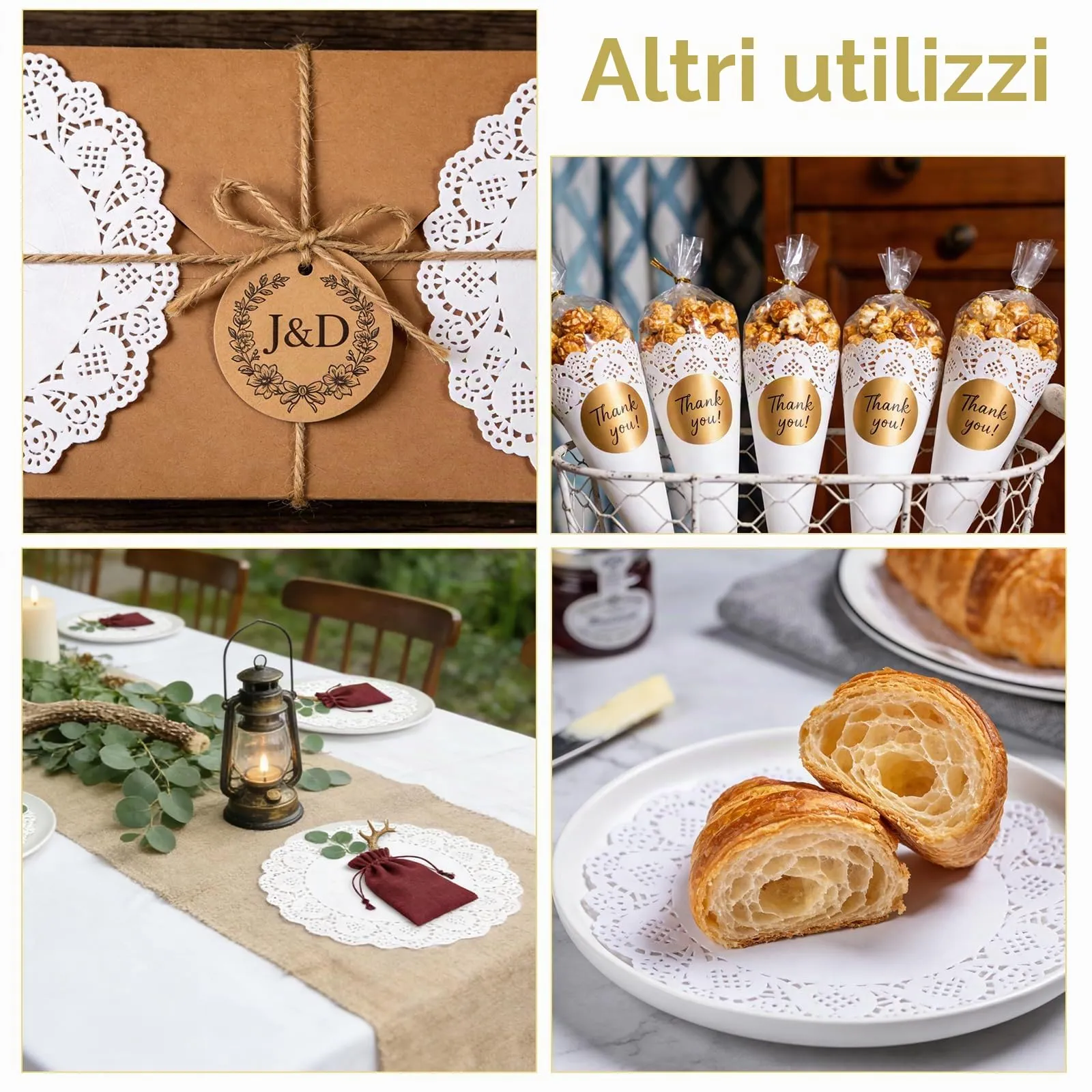 Centrini di Carta in Pizzo 250 Pezzi - Set da 5 Formati Rotondi, Ovali e Rettangolari - Centrini Carta Pizzo Monouso per Dolci, Torte, Decorazione Tavola e Fai-da-te - immagine 5