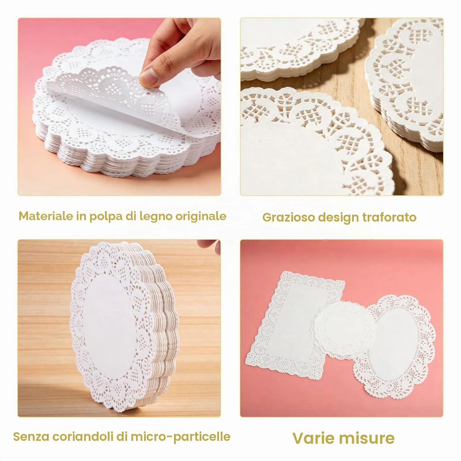 Centrini di Carta in Pizzo 250 Pezzi - Set da 5 Formati Rotondi, Ovali e Rettangolari - Centrini Carta Pizzo Monouso per Dolci, Torte, Decorazione Tavola e Fai-da-te - immagine 7