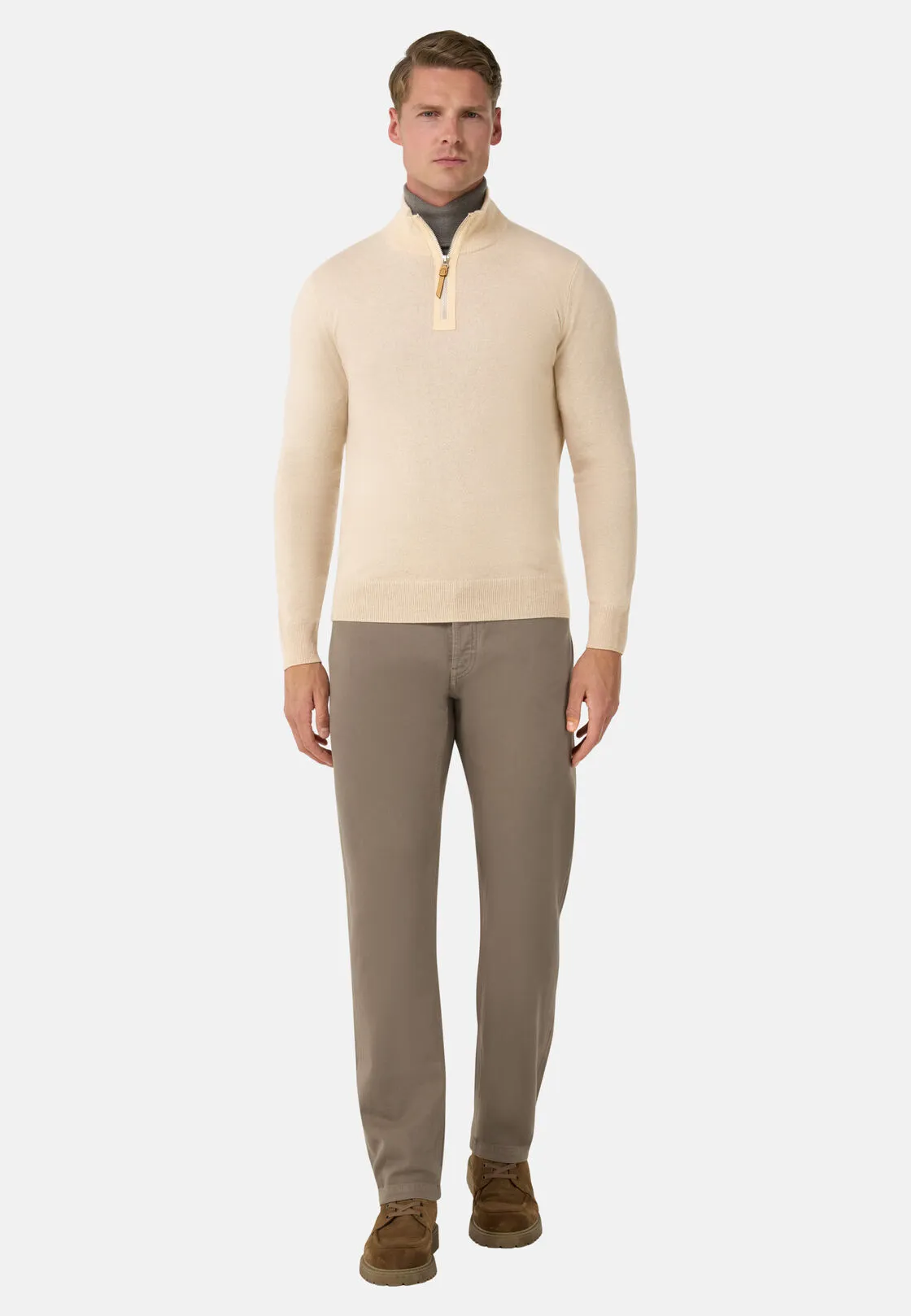 Boggi, Maglia Mezza Zip In Cashmere, Uomo, Sabbia, Taglia: M - immagine 2